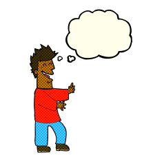 cartoon laughing man with thought bubble N12