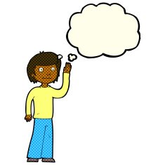 cartoon friendly boy waving with thought bubble N6