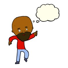 cartoon worried old man pointing with thought bubble N6