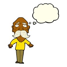 cartoon sad old man with thought bubble N11