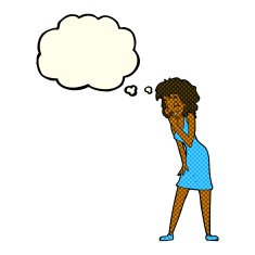 cartoon woman laughing with thought bubble N5