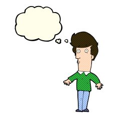 cartoon startled man with thought bubble N21
