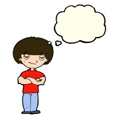 cartoon smug looking man with thought bubble N5