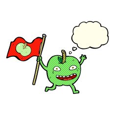 cartoon apple with flag thought bubble N6