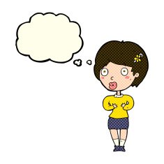 cartoon surprised woman with thought bubble N121