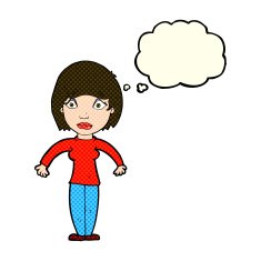 cartoon surprised woman with thought bubble N122