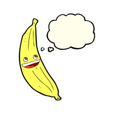 cartoon happy banana with thought bubble N2