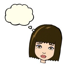 cartoon female face with thought bubble N70