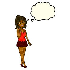 cartoon attractive office woman with thought bubble N6