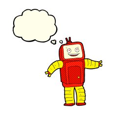 cartoon funny robot with thought bubble N39