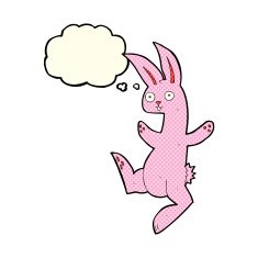 funny cartoon pink rabbit with thought bubble N3