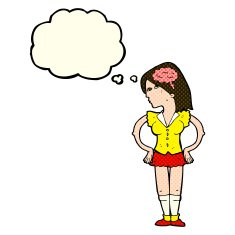 cartoon intelligent woman with thought bubble N9