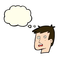 cartoon unhappy face with thought bubble N10
