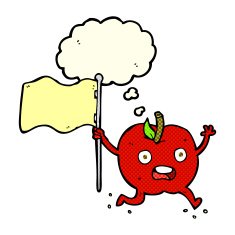 cartoon funny apple with flag thought bubble N5