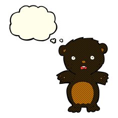 frightened black bear cartoon with thought bubble N3