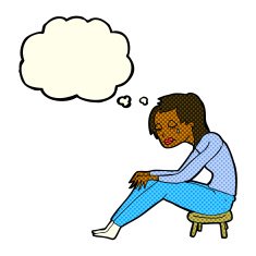 cartoon crying woman with thought bubble N5