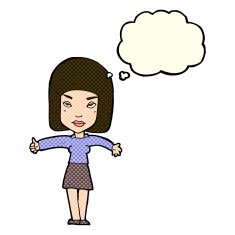 cartoon woman giving thumbs up symbol with thought bubble N30