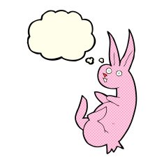 cue cartoon rabbit with thought bubble N6