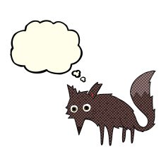 funny cartoon little wolf with thought bubble N3