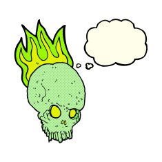 cartoon spooky skull with thought bubble N76