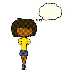 cartoon shy woman with thought bubble N24
