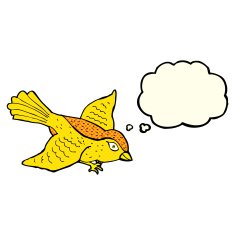 cartoon flying bird with thought bubble N11