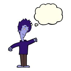 cartoon vampire man with thought bubble N59