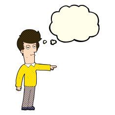cartoon pointing man with thought bubble N42