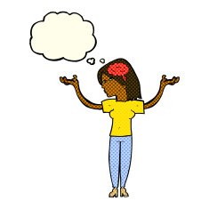 cartoon intelligent woman with thought bubble N10