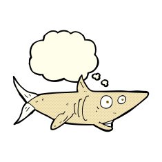 cartoon happy shark with thought bubble N6