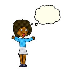 cartoon worried woman with thought bubble N41
