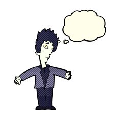 cartoon vampire man with thought bubble N60