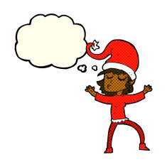 santa's helper cartoon with thought bubble N6