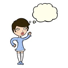 cartoon pretty woman waving with thought bubble N40