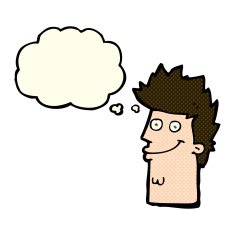 cartoon happy man face with thought bubble N7