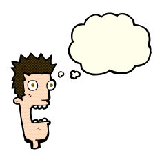 cartoon shocked man's face with thought bubble N5