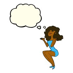 cartoon attractive woman sitting with thought bubble N6
