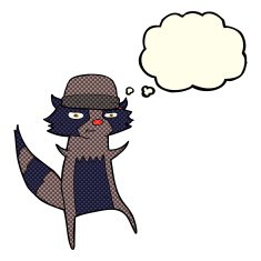 cartoon raccoon with thought bubble N6