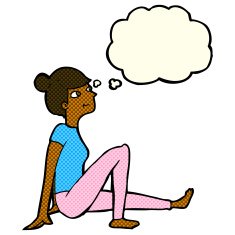cartoon woman sitting with thought bubble N9