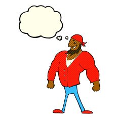 cartoon manly sailor man with thought bubble N5