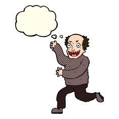 cartoon evil old man with thought bubble N10