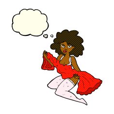 cartoon woman changing with thought bubble N6