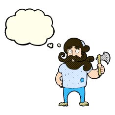 cartoon lumberjack with axe thought bubble N5