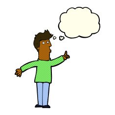 cartoon man advising caution with thought bubble N6