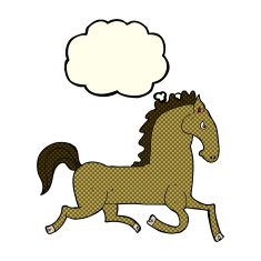 cartoon running horse with thought bubble N3