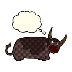 cartoon bull with thought bubble N12