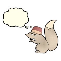 cartoon squirrel wearing hat with thought bubble N3