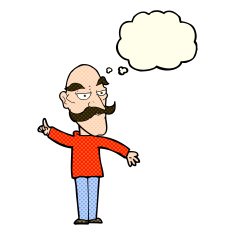 cartoon old man telling story with thought bubble N5