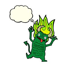 cartoon demon with thought bubble N6
