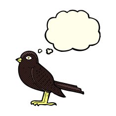 cartoon garden bird with thought bubble N20